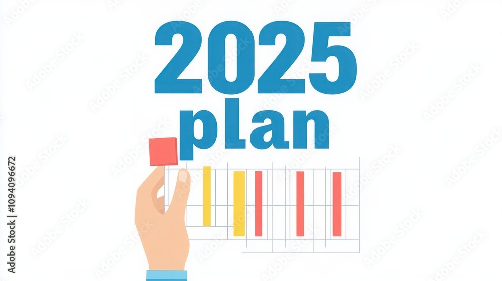 Poster strategic planning for the year 2025 with visual representation of goals and metrics in a business c