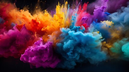 Colorful Powder Cloud Explosion in Abstract Motion
