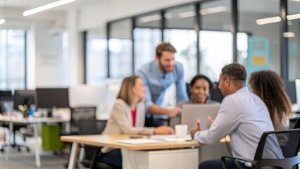 Out-of-Focus Team Discussion in Office
