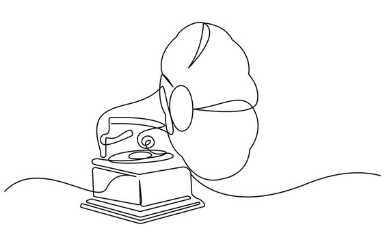recommend clip art: Continuous line art of Gramophone. One line drawing abstract Vintage Gramophone. Vintage Gramophone vector, one line drawing illustration. Continuous hand drawn isolated on white background