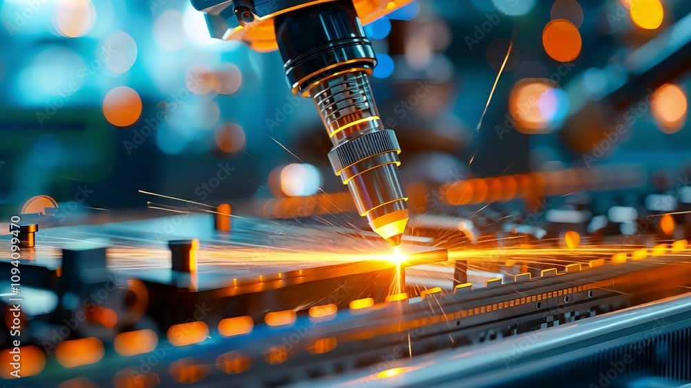Aufkleber a close-up view of a precision machine tool working on a metal surface, showcasing advanced technolo