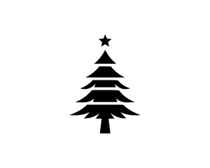 Obraz premium Black christmas tree flat design icon. 