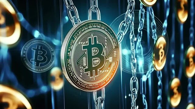 High tech image illustrating the innovative use of blockchain technology in digital money