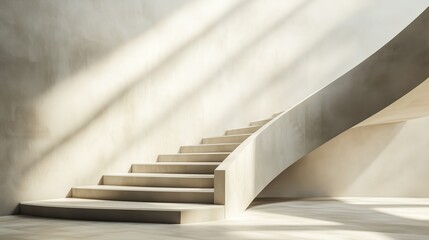Naklejka premium Elegant minimalistic staircase in sunlit modern architectural space