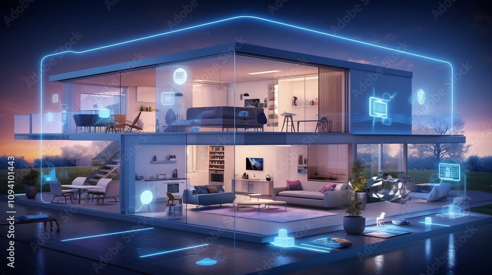 Aufkleber smart home of the future with integrated automation technology and interconnected systems
