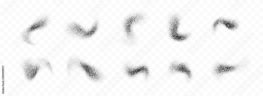 Aufkleber black powder splashes set. grunge grain spray texture collection. dotted curved brush stains pack. s