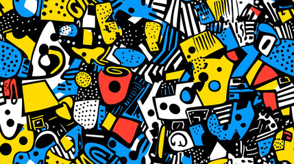 Memphis style geometric seamless pattern with dots