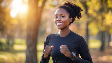 A fitness enthusiast wearing a sleek smart band while jogging through a park, with real-time data on steps, heart rate, and calories burned displayed in augmented reality