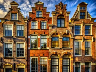 Fototapeta premium Vintage Style Photography of a Building Facade Wall Made of Bricks, Showcasing a Beautifully Aged Exterior with Rich Textures and Timeless Charm for Architectural Enthusiasts
