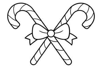 Christmas Candy Cane Icon, Crossed Candy Cane Line Art Vector illustration.	