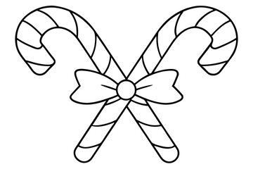 Christmas Candy Cane Icon, Crossed Candy Cane Line Art Vector illustration.	