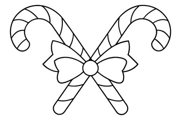 Christmas Candy Cane Icon, Crossed Candy Cane Line Art Vector illustration.	