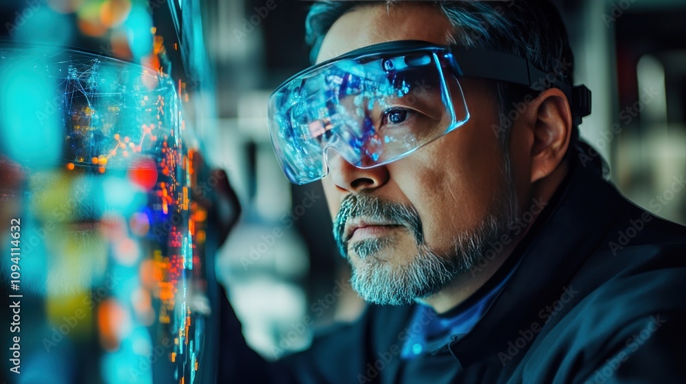 Poster a scientist in a sleek laboratory manipulating 3d digital models of molecules using augmented realit