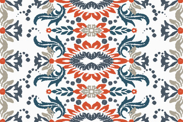 Ikat floral paisley embroidery on white background. Traditional ethnic ikat, aztec abstract vector pattern, seamless pattern in tribal, folk embroidery and mexican style.