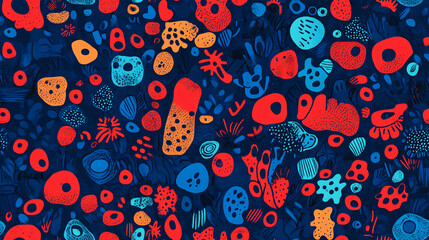 Naklejka premium Marine life seamless pattern on dark blue background