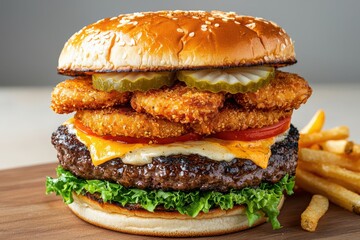 Savor the flavor juicy beef burger with melted cheddar cheese gourmet restaurant food photography bright and inviting setting close-up of deliciousness