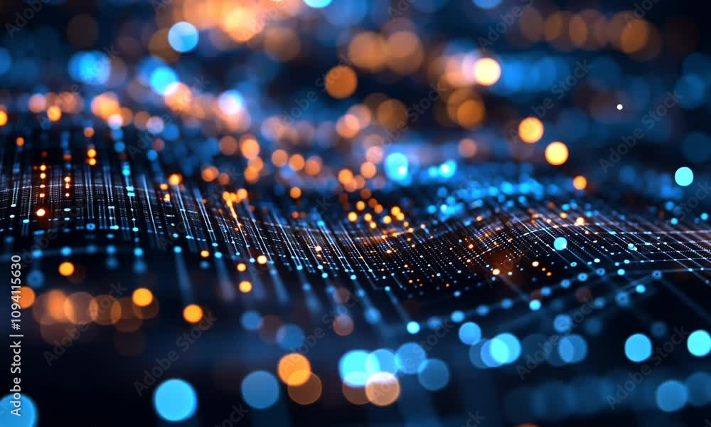 Fototapete Vibrant Glowing Abstract Background with Blue and Orange Bokeh Light Patterns : Generative AI