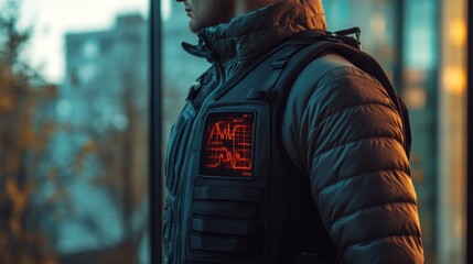 A smart vest that integrates blood pressure monitoring sensors, providing continuous readings during sleep and daily activities, with real-time holographic feedback showing trends and alerts