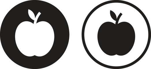 Apple icon set in two styles isolated on white background . Apple symbol with leaf . Vector illustration