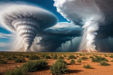 Vivid Exploration of Environmental Crises Highlighting Cyclones Heavy Rains and Desertification