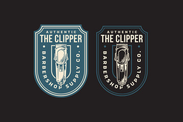 modern clipper trimmer barber tool retro badge logo design set for barbershop, salon, haircut, shaves, hairdressing, hipster, gentleman, beauty. hair clipper barber equipment vintage emblem logo