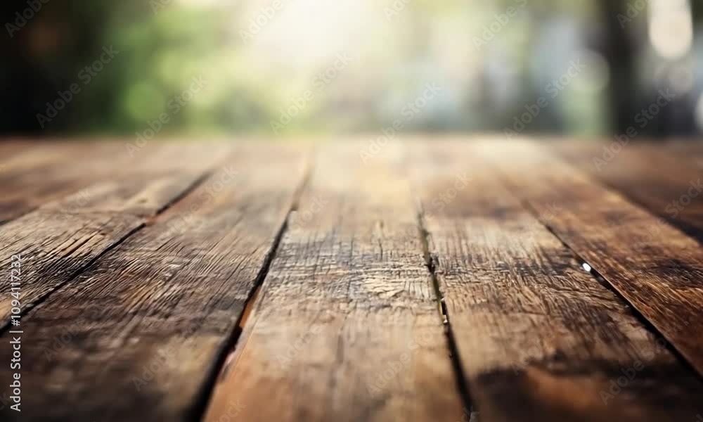 Poster rustic wooden plank surface in outdoor setting with soft natural lighting : generative ai