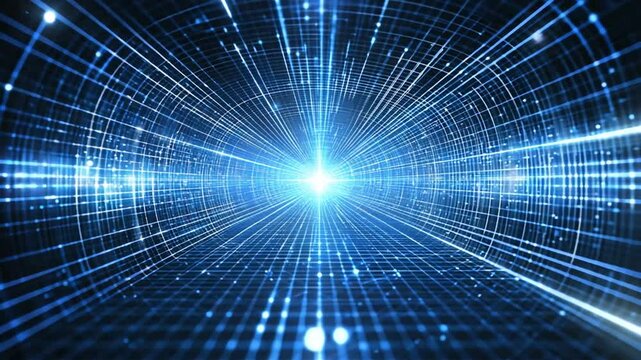 Abstract Blue Digital Tunnel with Glowing Lights