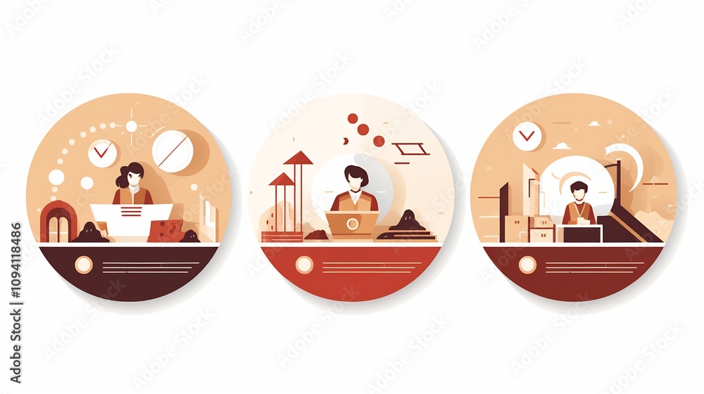 Poster three part icon set illustrating professional development