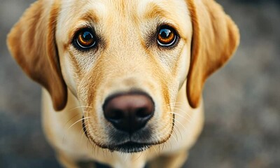 Adorable Labrador retriever puppy eyes looking up with curiosity : Generative AI