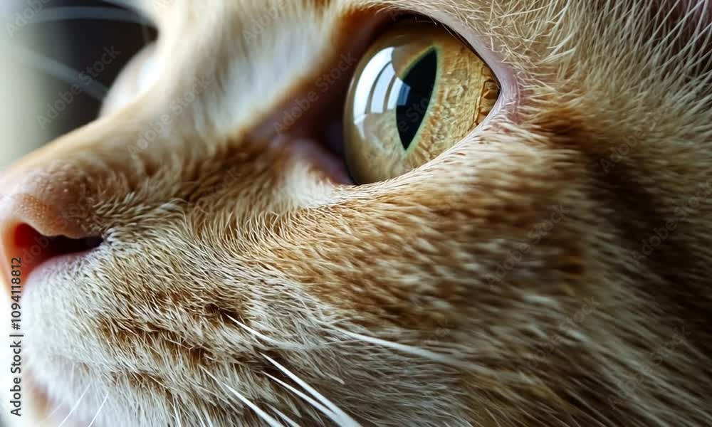 Poster Close Up Profile of Ginger Cat Staring with Intensity and Curiosity : Generative AI