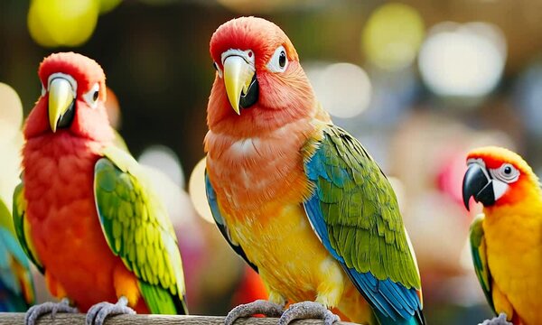 Colorful Parrot with Vibrant Plumage Against a Blurred Nature Background : Generative AI