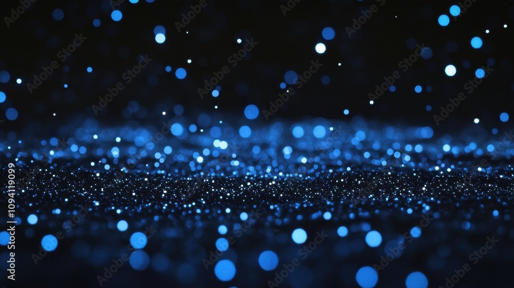 Poster a close-up of shimmering blue particles against a dark background, creating a magical effect.