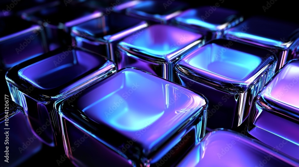Poster futuristic transparent glowing tiles background abstract 3d render