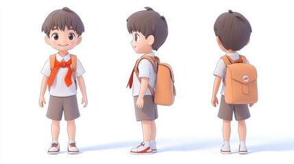 Fototapeta premium Three Views of a Young Boy Character in Casual Wear