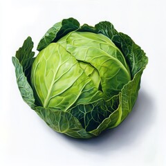 Obraz premium Fresh Green Cabbage on White Background