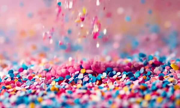 Vibrant multicolored confetti sprinkles cascading in abstract artistic celebration background : Generative AI