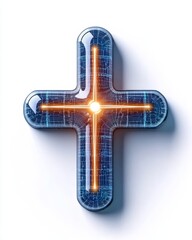 Obraz premium Glowing Plus Symbol Digital Cross Tech Icon Abstract Design