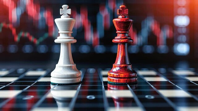 A close-up of a chess game, featuring a white king and a red king, symbolizing strategy, competition, and decision-making.