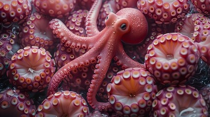 Close-up of an Octopus with Tentacles and Suckers