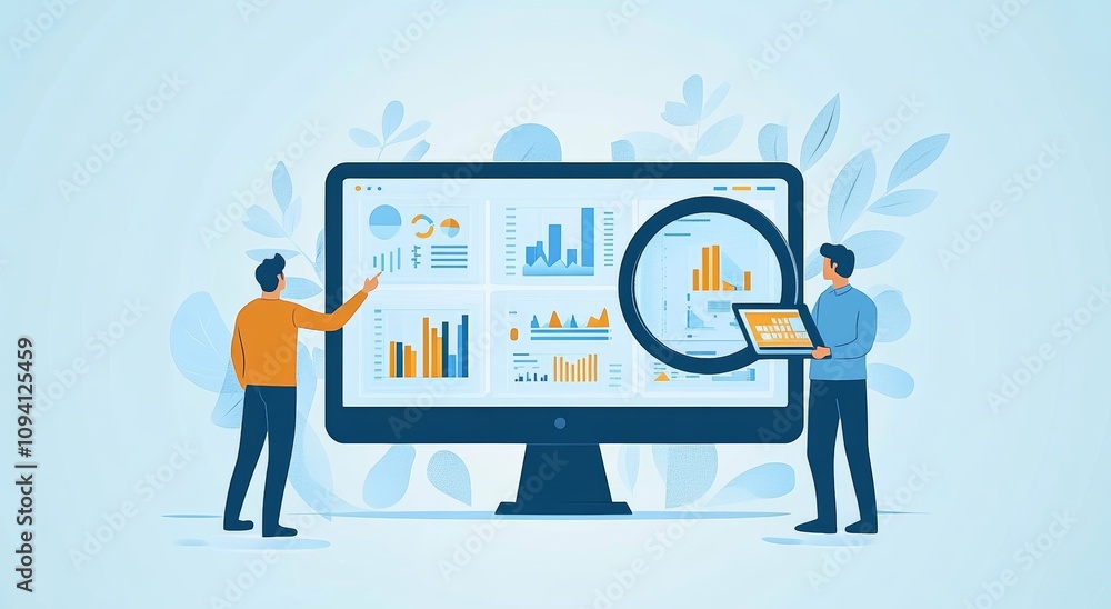 Poster data analysis business people working on a computer screen financial report dashboard and investment