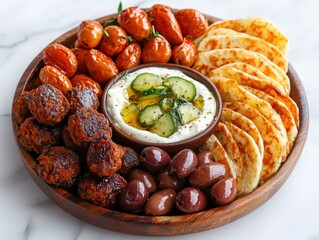 Savoring healthy mezze platter with falafel and olives mediterranean style culinary delights vibrant setting wholesome concept