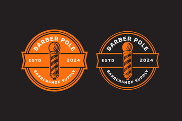 barber pole with ball barber tool retro badge logo design set for barbershop, salon, haircut, shaves, hairdressing, hipster, gentleman, beauty. barber pole with circle lamp vintage emblem logo