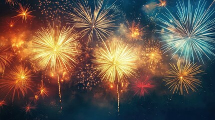 Fototapeta premium A vibrant display of colorful fireworks lighting up the night sky in celebration.
