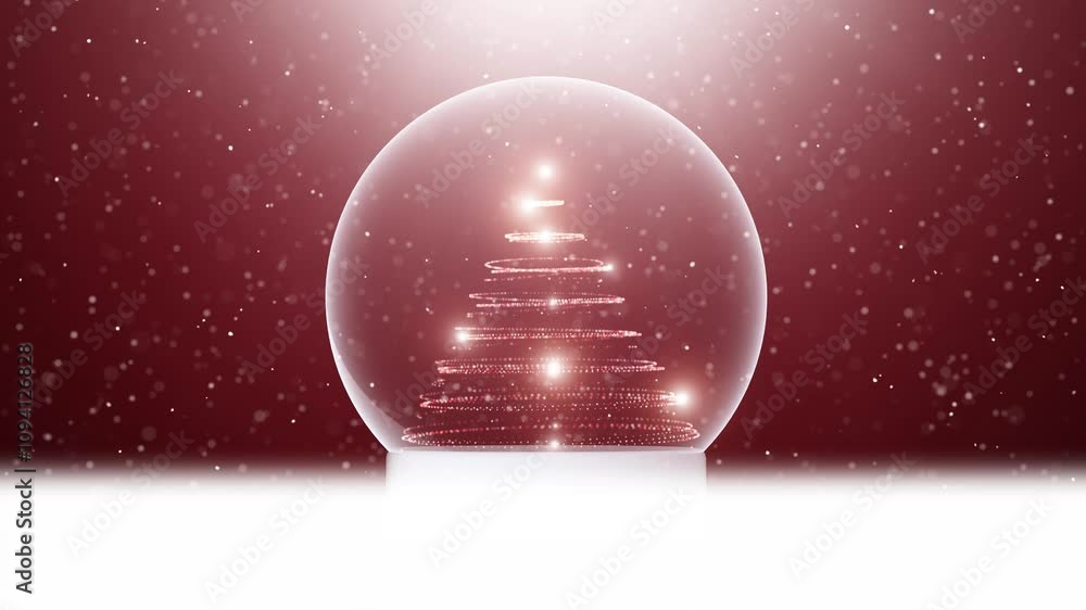 Poster christmas tree and snowflakes loop slow motion on red background.