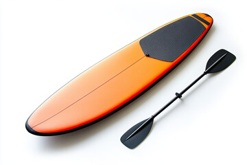 Board for SUP surfing and oar on white background, water sports equipment