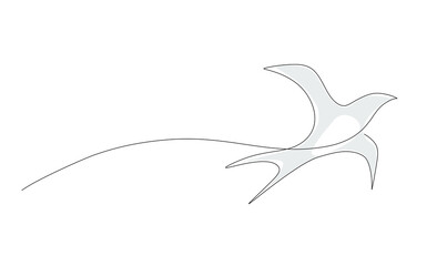 Continuous one line of Flying Bird Illustration in Vector Art, Swallow flying simply hand drawn line art isolated on white background, Vector Editable stroke