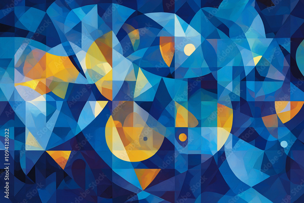 Poster blue geometric abstract with triangles pattern design