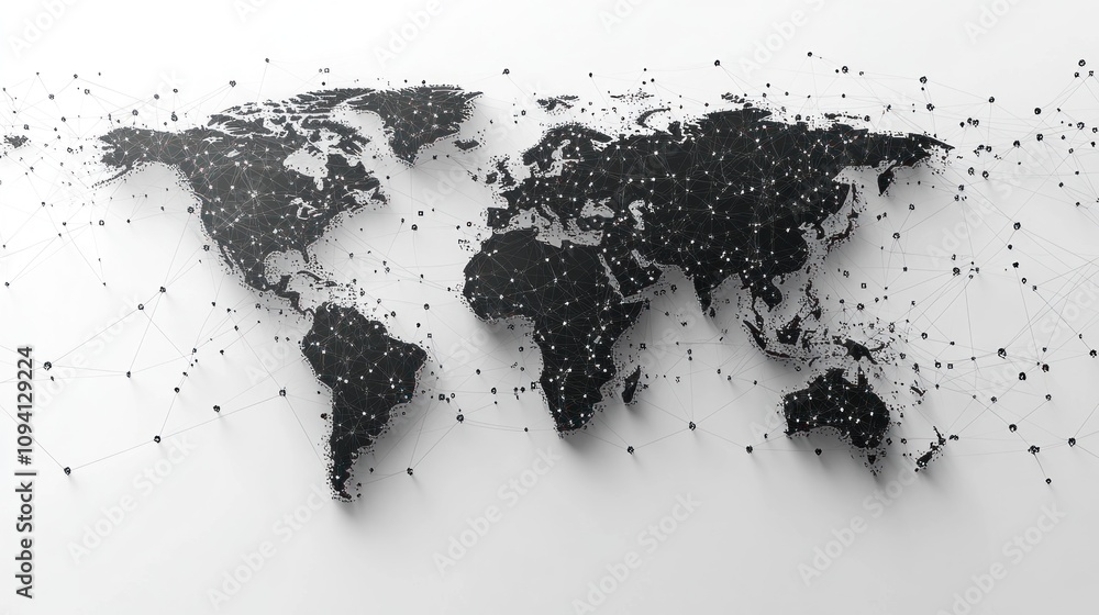 Poster global connection: a 3d world map with interconnected dots