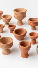 Handmade pottery pieces in various sizes and shapes, showcasing unique textures