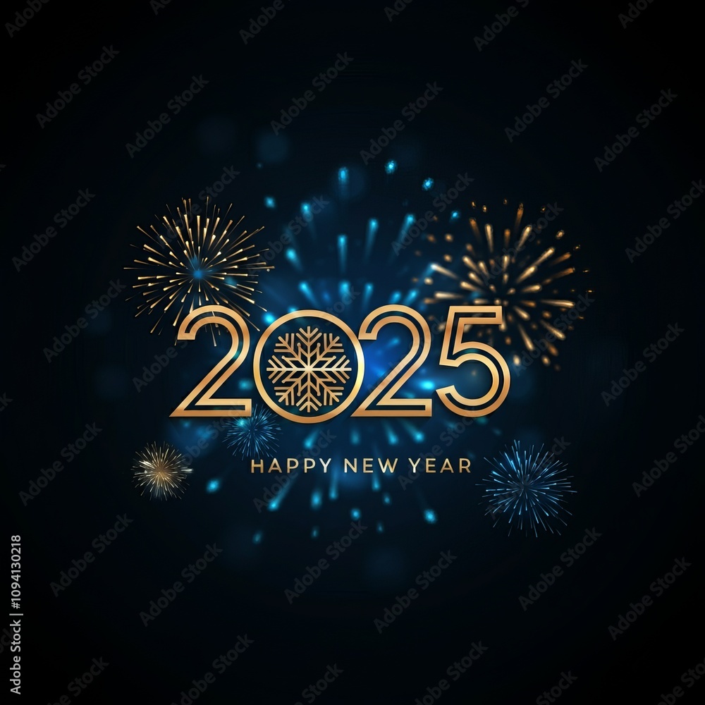 Fototapete 2025 happy new year text with sparkling stars on a green background happy new year 2025, banner temp